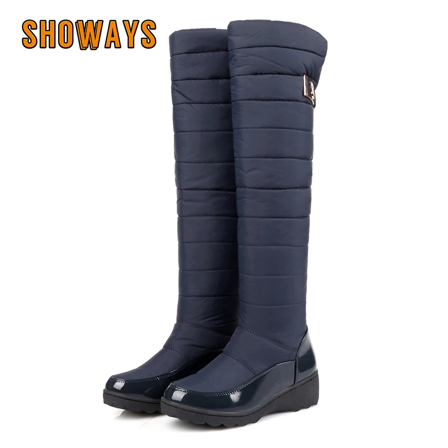 Women'S Fashion Rain Boots - 女性用ハイハイウェーブーツ,厚底ヒール付きの暖かくて防水性のある豪華なブーツ,膝上に長いカジュアルな毛皮,冬のファッション