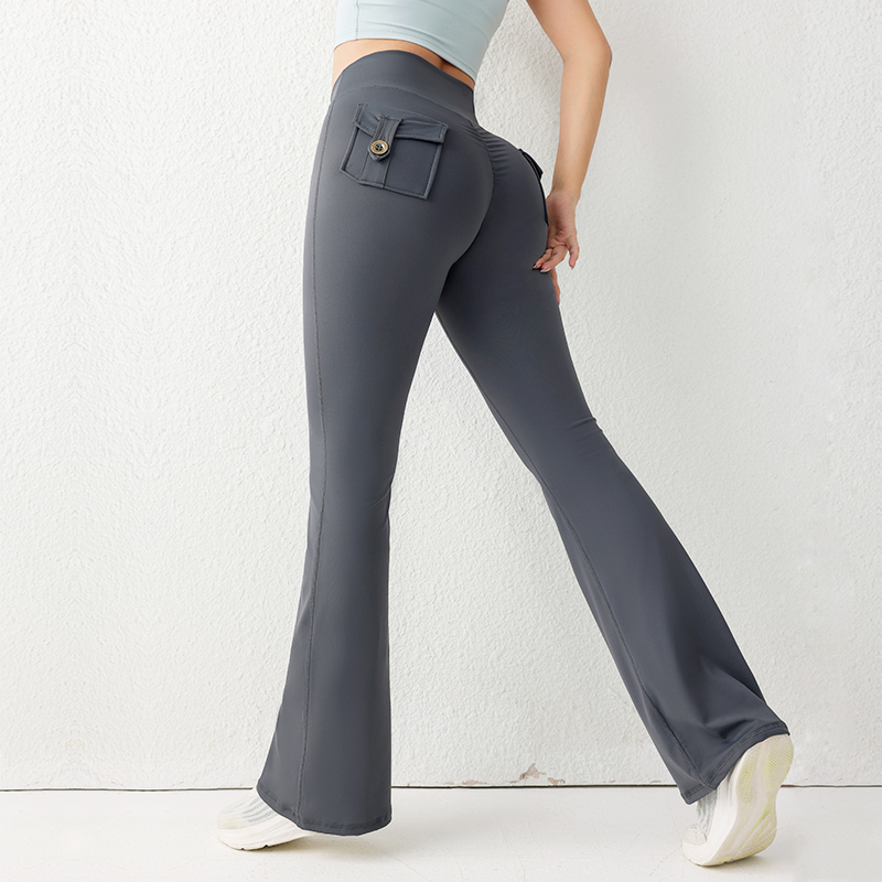 High Waist Leggings - ソリッドカラーのバットリフティングジムフィットネスパンツハイウエストフレアヨガレギンス女性用