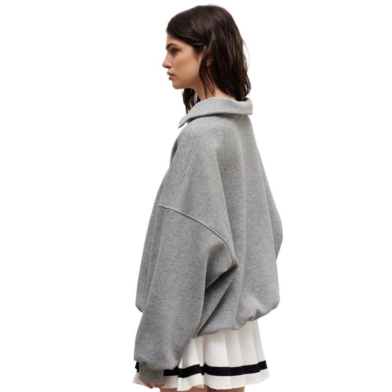 Women'S Fashion Quarter Zip - QXND レディース 2023 ファッション特大クォータージッププルオーバースウェットパーカー秋服トレンディな Y2K 服