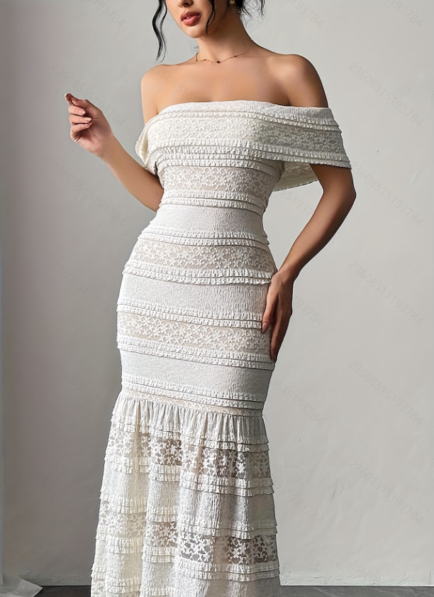Women Fashion Dress Names - ヨーロッパ風の秋の新作ファッション、エレガントな名前入りレディーススタイル、ワンショルダーレースドレス、女性向けトレンドファッション、多用途、夏に最適