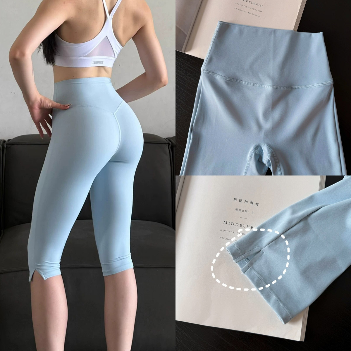 High Waist Leggings - ハイウエストスリットヘムスリミングカプリレギンス、フィットした膝丈バイカーショーツ、女性用デイリーカジュアルストリートウェアワークアウト用