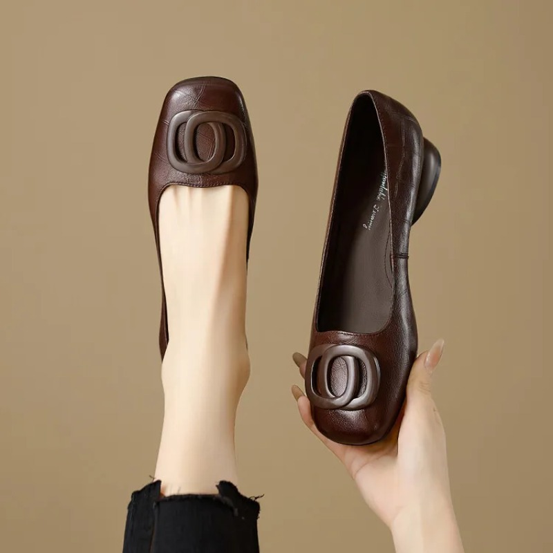 Women Fashion Store - フランス風レディースシューズ パンプス レザーシューズ スクエアトゥ ファッションシューズ 女性用フットウェア