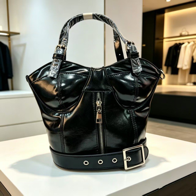 Women'S Fashion Edgy - コルセットビスチェ型トップハンドルハンドバッグ、レディースヴィンテージエッジィパンクリベットトートバッグ、Y2Kガールズストリートメタルスタッズショルダーバッグ