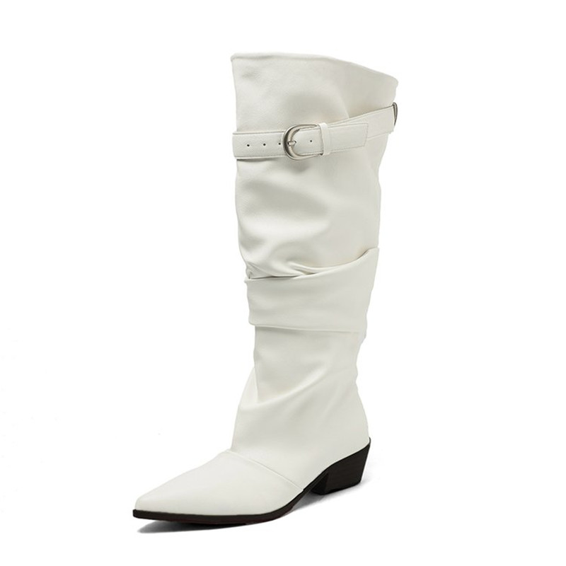 Women'S Fashion Winter 2026 - ファッションレトロスタイル プリーツベルトバックル レディース ニーハイブーツ 2026年秋冬 ポインテッドトゥ