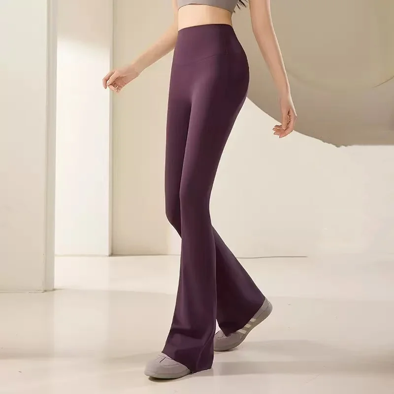 High Waist Leggings - 伸縮性のあるシャークスキンフィットネスヨガパンツ ハイウエスト フレアロングレギンス ジム 秋のファッション アウターウェア
