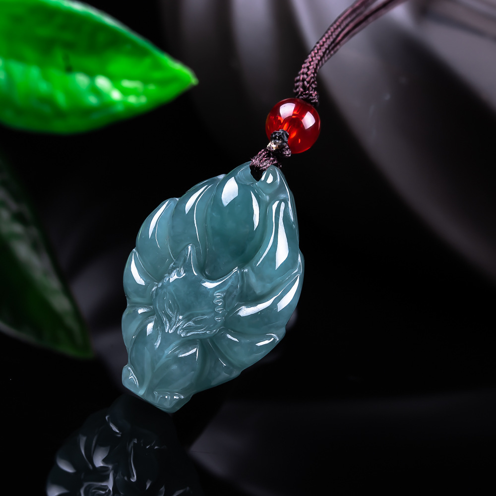 Women Fashion Necklace - 天然ビルマ翡翠フォックスペンダントネックレスヴィンテージアクセサリー宝石本物の翡翠デザイナーファッションジュエリー女性へのギフト