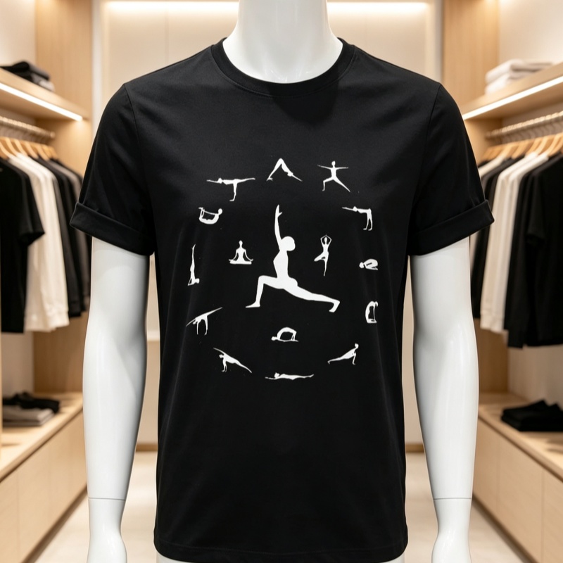 Women Fashion Pose - レディース コットン Tシャツ ヨガポーズ シルエット サークルグラフィックプリント