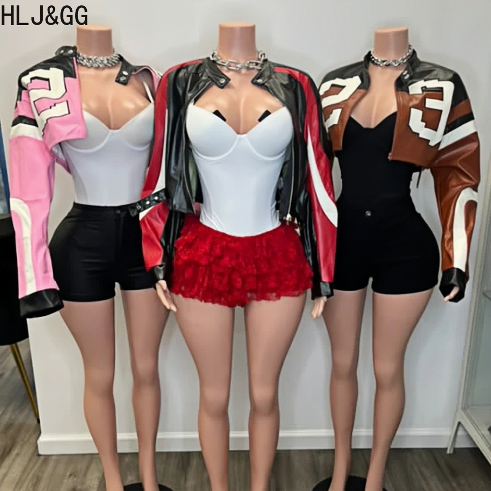Women'S Fashion Leather Jacket - HLJ & GG ファッション Y2K レザージャケット