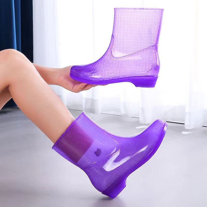 Women'S Fashion Rain Boots - 女性用透明ソフトソールレインシューズ,滑り止め,リネン,ゼリー,ウォータープルーフ,4シーズン,新品