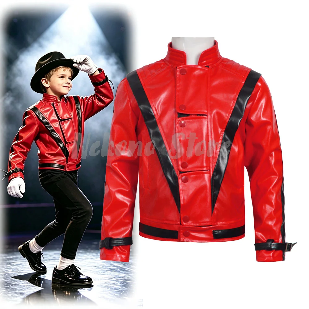 Women'S Fashion Leather Jacket - マイケル・ジャクソン スリラー 怖いコスチューム 赤いレザージャケット 女性 男性