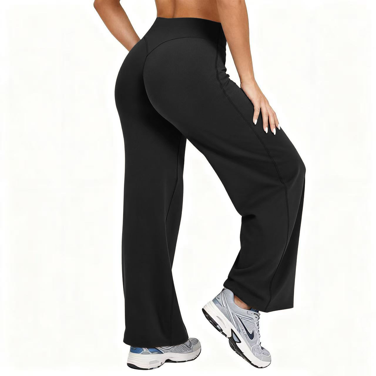 High Waist Leggings - 女性用プラスサイズヨガワイドレッグパンツ ハイウエストストレッチ無地レギンス ランニングピラティススポーツファッションストレートレッグパンツ