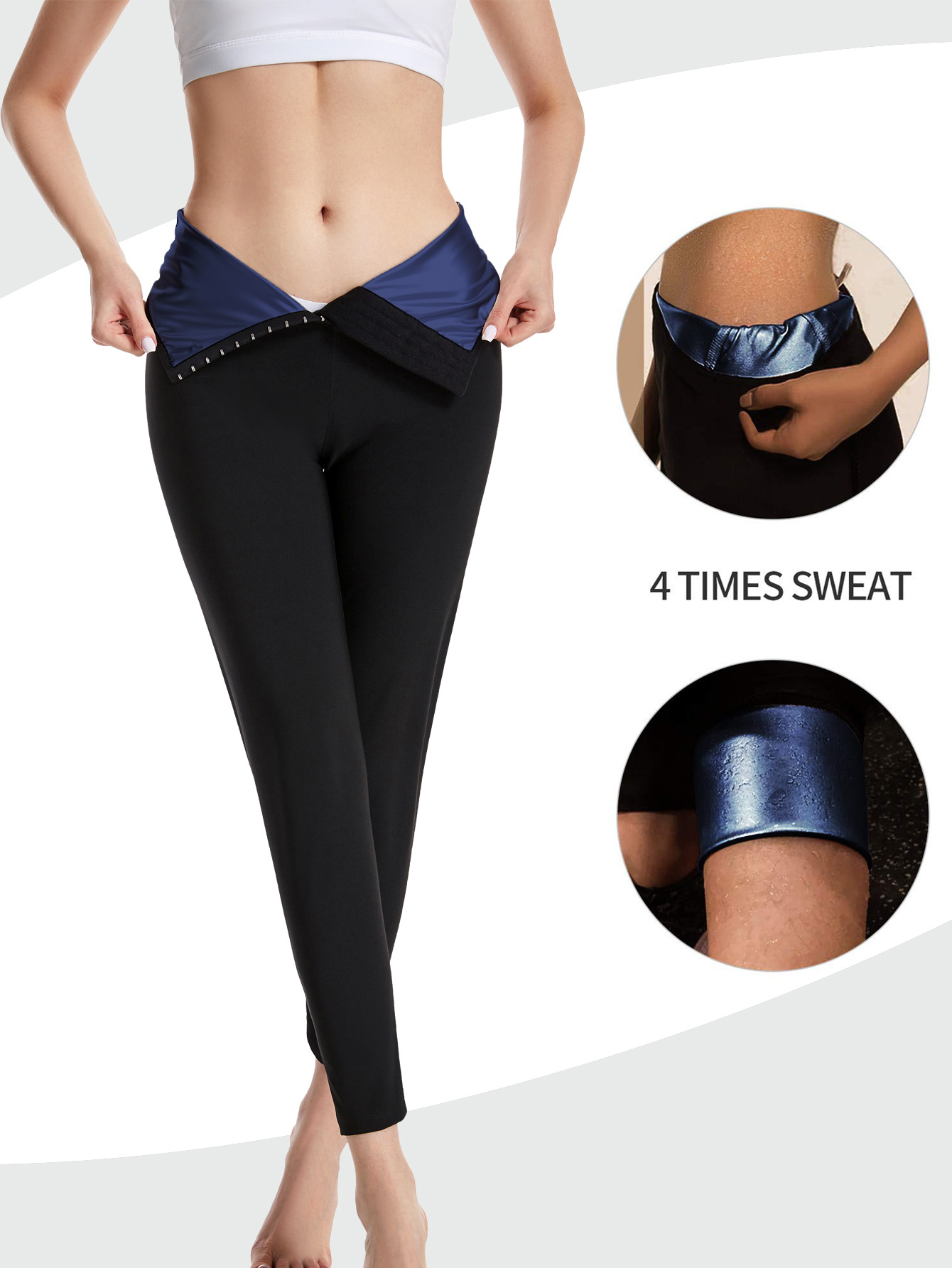 High Waist Leggings - 女性用サウナスウェットパンツ ハイウエスト ワークアウトレギンス 調節可能なウエストバンド ヒートロック効果で発汗促進 シェイプウェア