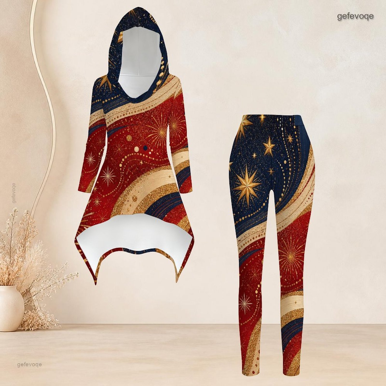High Waist Leggings - ファッションレディースカジュアル2ピースセット、フード付き長袖ハイローアシンメトリーチュニックトップとハイウエストスリムレギンスのデイリースーツ