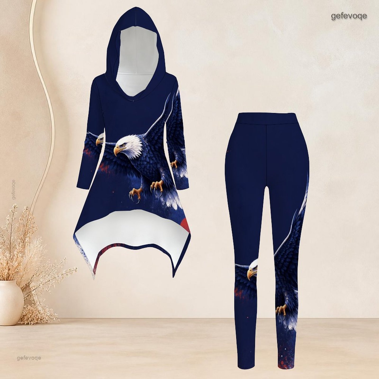 High Waist Leggings - ファッションレディースカジュアル2ピースセット、フード付き長袖ハイローアシンメトリーチュニックトップとハイウエストスリムレギンスのデイリースーツ