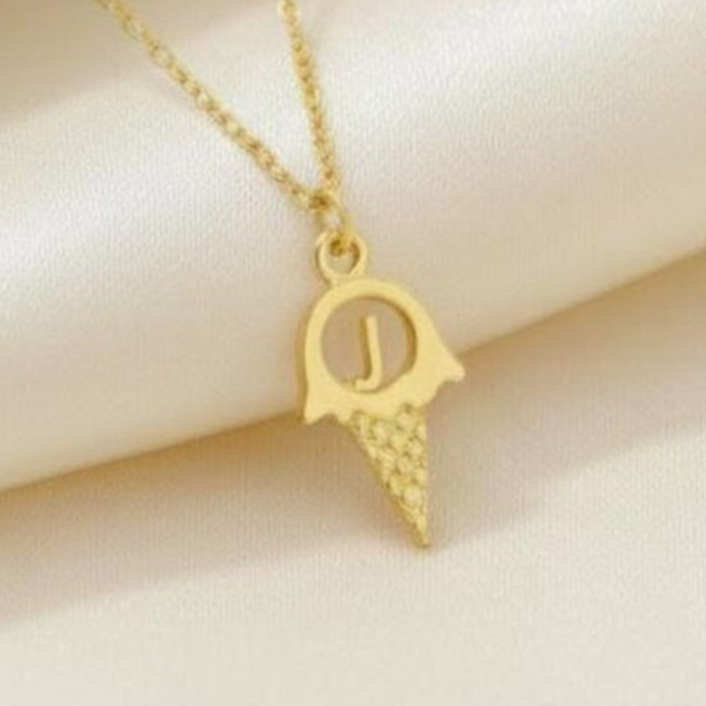Women Fashion Dress Names - カスタムファッション中空アイスクリームネックレスパーソナライズされた A-Z イニシャル名ネックレス夏の女性のドレスジュエリーアクセサリー