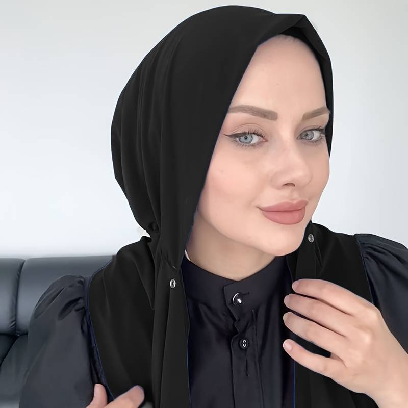 Women'S Fashion Hats - ムスリムファッション シンプル無地スカーフ帽子 スナップボタン付き バオトウ一体型ガーゼスカーフ 防砂帽子