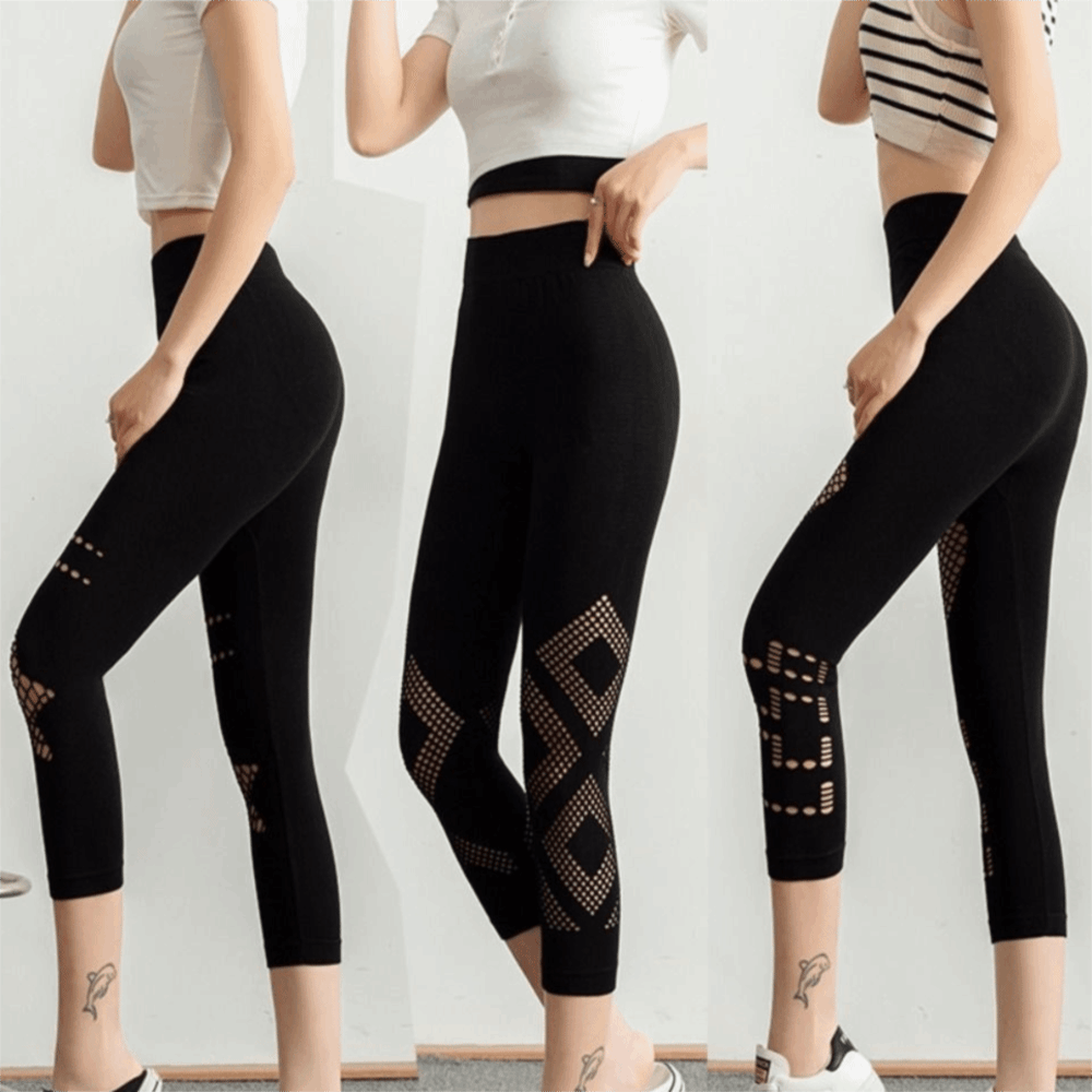 新しい中空デザインの女性用メッシュレギンス、通気性のある透か - High Waist Leggings のレビューと価格