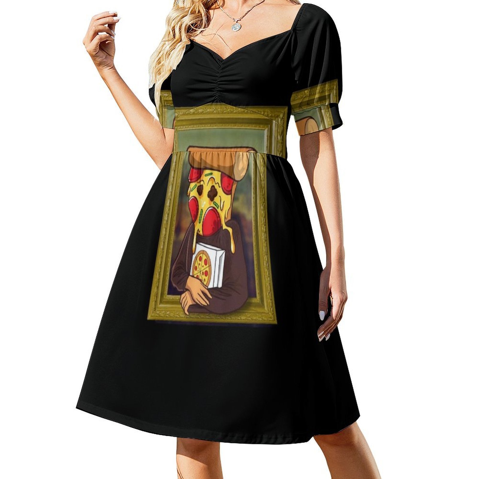ピザモナリザ面白いアーティストとピザファン花柄スモックドレス - Smocked Dress Women のレビューと価格