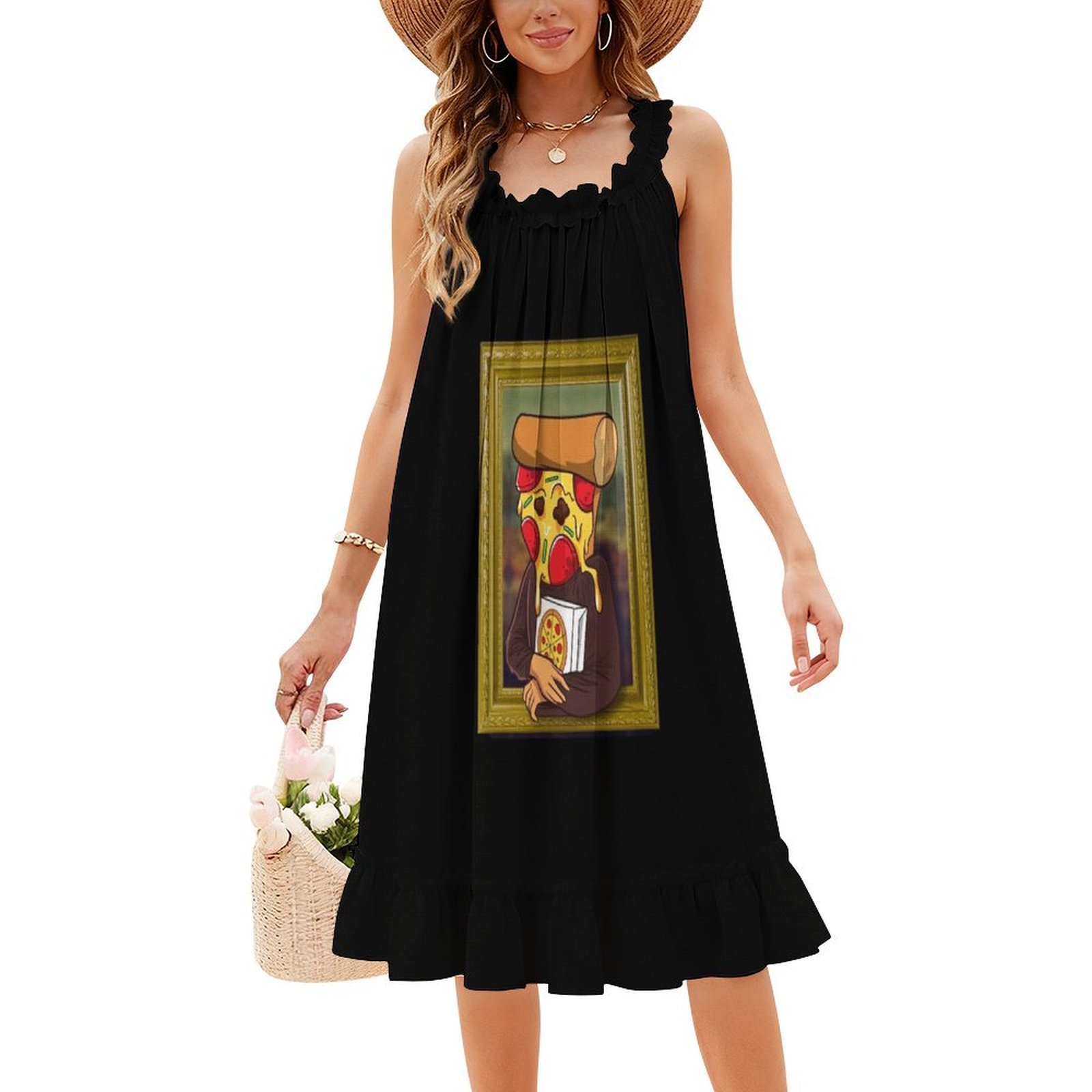 ピザモナリザ面白いアーティストとピザファン花柄スモックドレス - Smocked Dress Women のレビューと価格