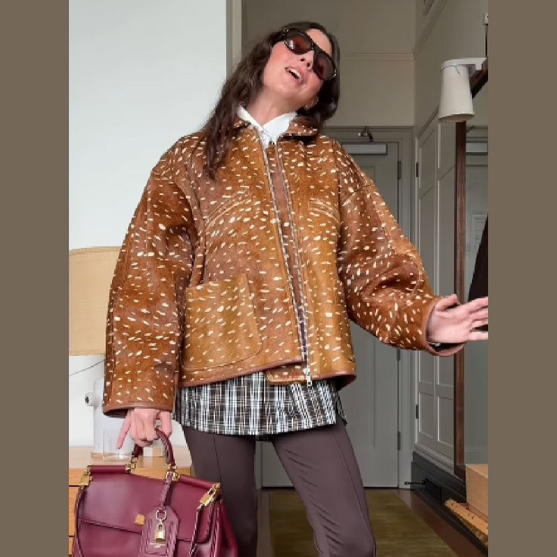 レトロトレンディショートジャケットラペルジッパーポルカドット - Women'S Fashion Edgy のレビューと価格