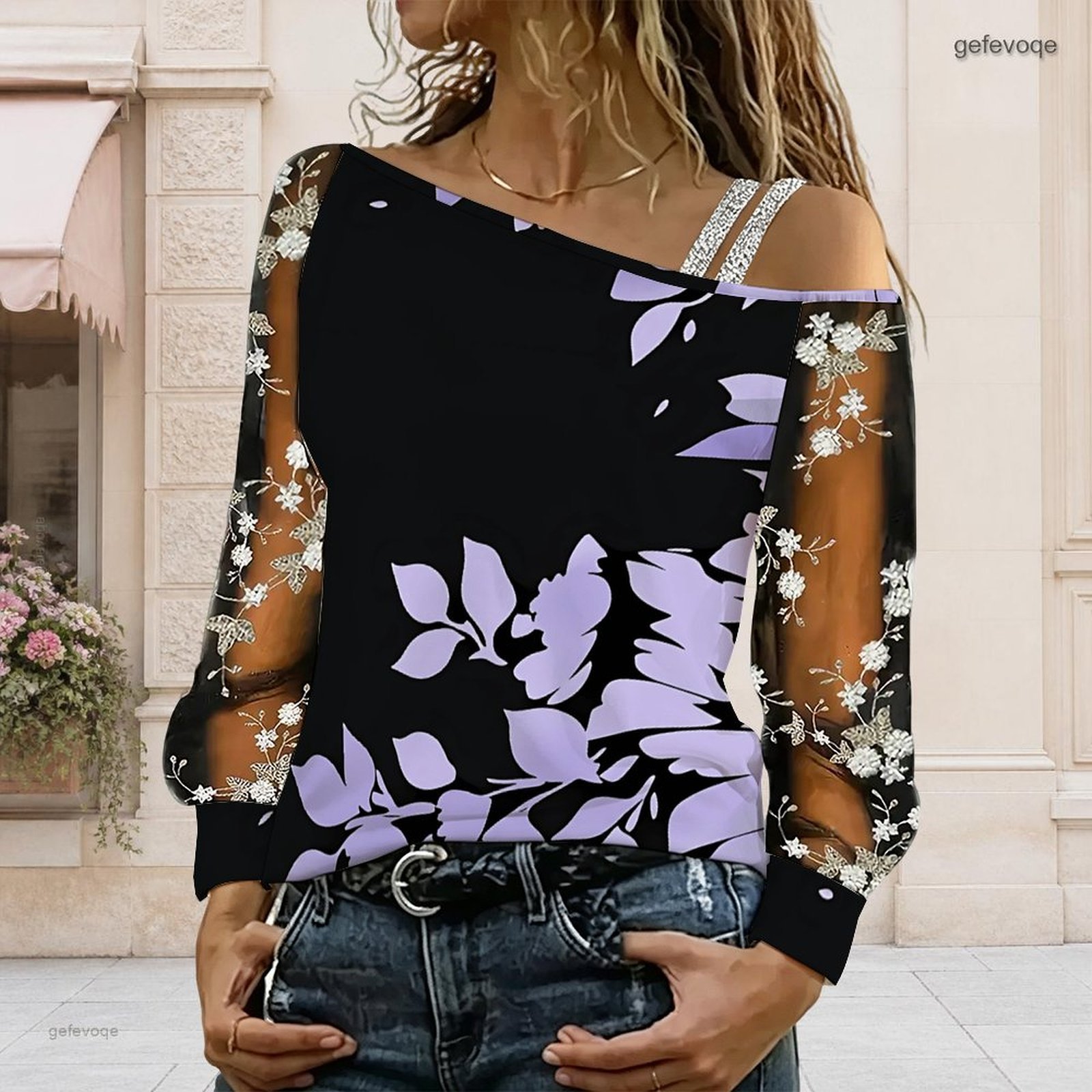 女性用オフショルダーブラウス、アシンメトリーなワンショルダー - Asymmetric Top Women のレビューと価格