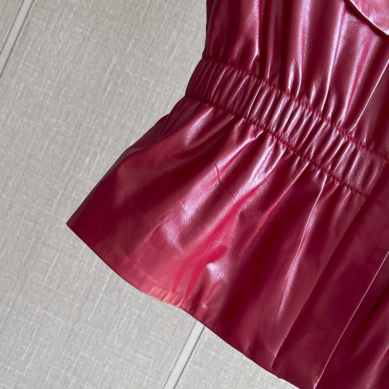 レディース スリムウエスト レッド 本革ベスト ノースリーブ - Women'S Fashion Leather Jacket のレビューと価格