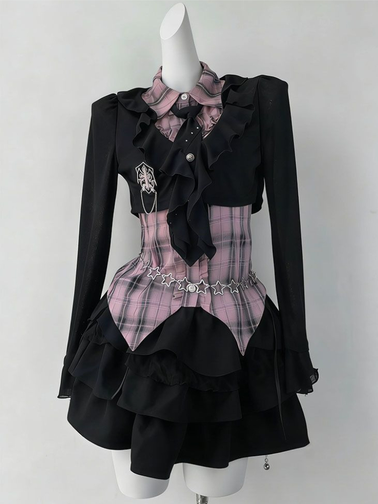ブラックゴシックアメリカンヴィンテージ2ピーススーツ Y2K - Asymmetric Top Women のレビューと価格
