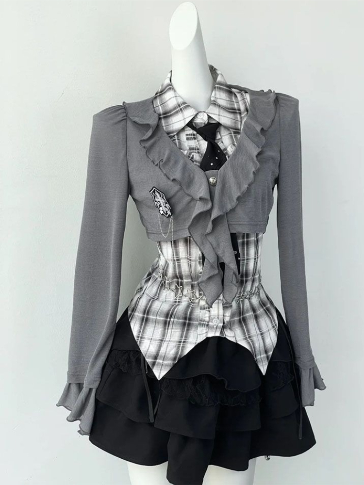 ブラックゴシックアメリカンヴィンテージ2ピーススーツ Y2K - Asymmetric Top Women のレビューと価格