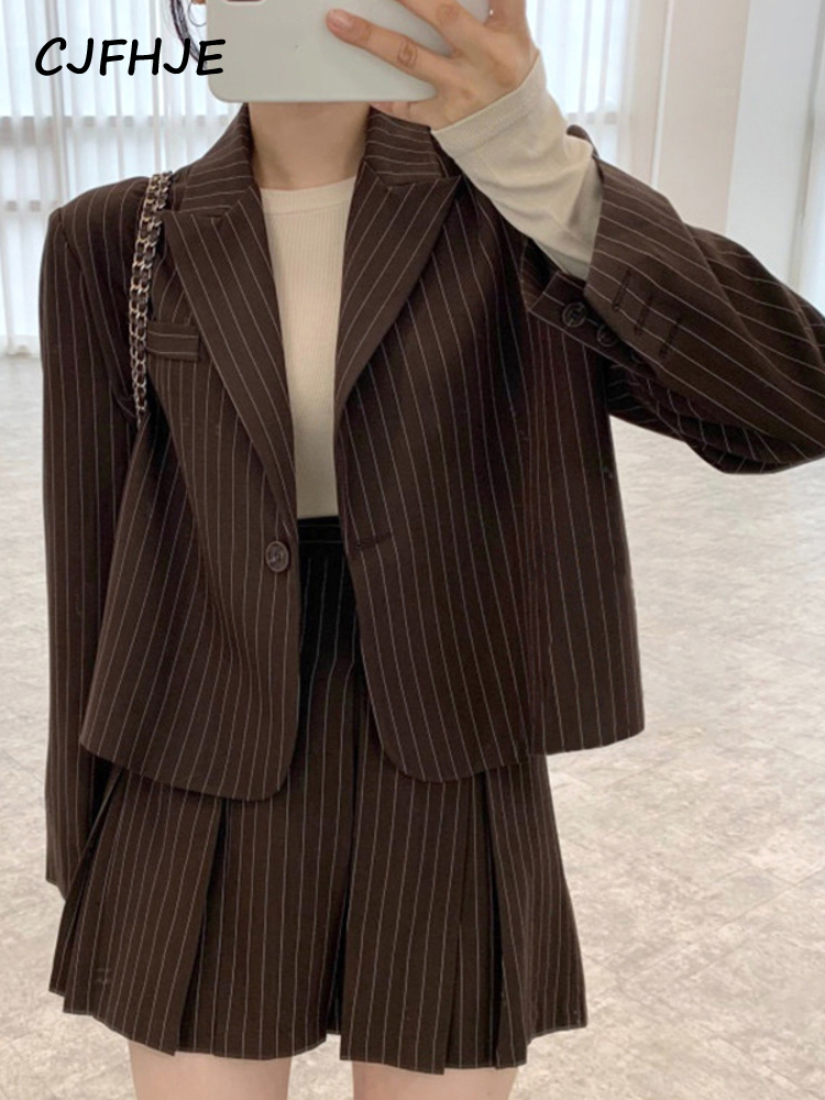 Cjfje-女性用ストライプブレザー,シングルブレストスーツ - Women'S Fashion Leather Jacket のレビューと価格