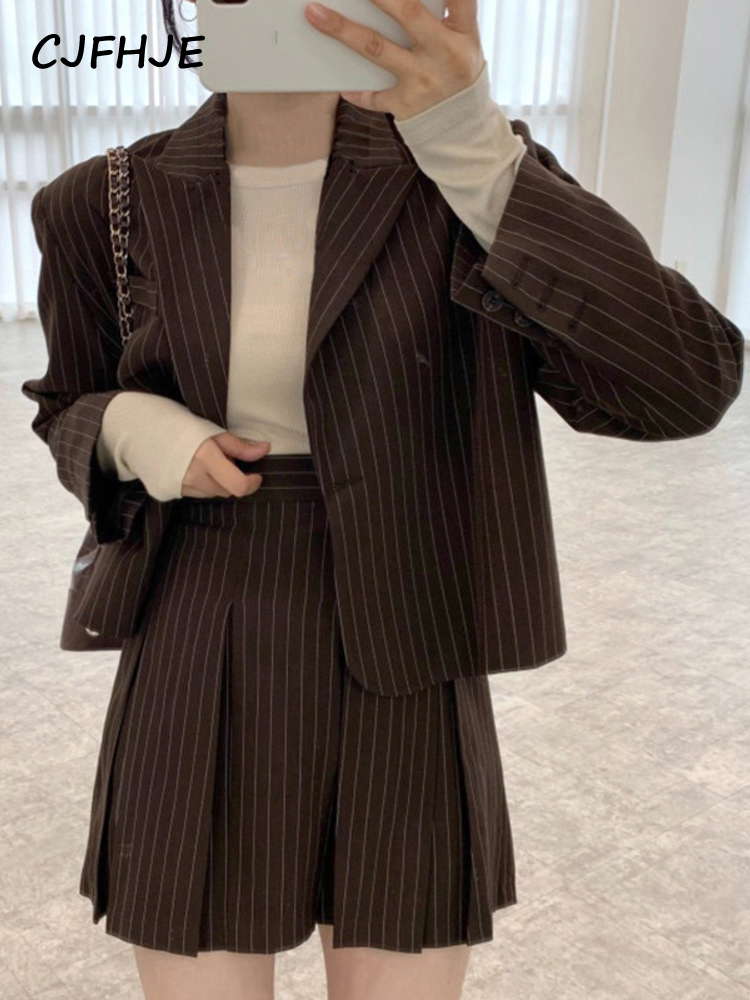 Cjfje-女性用ストライプブレザー,シングルブレストスーツ - Women'S Fashion Leather Jacket のレビューと価格