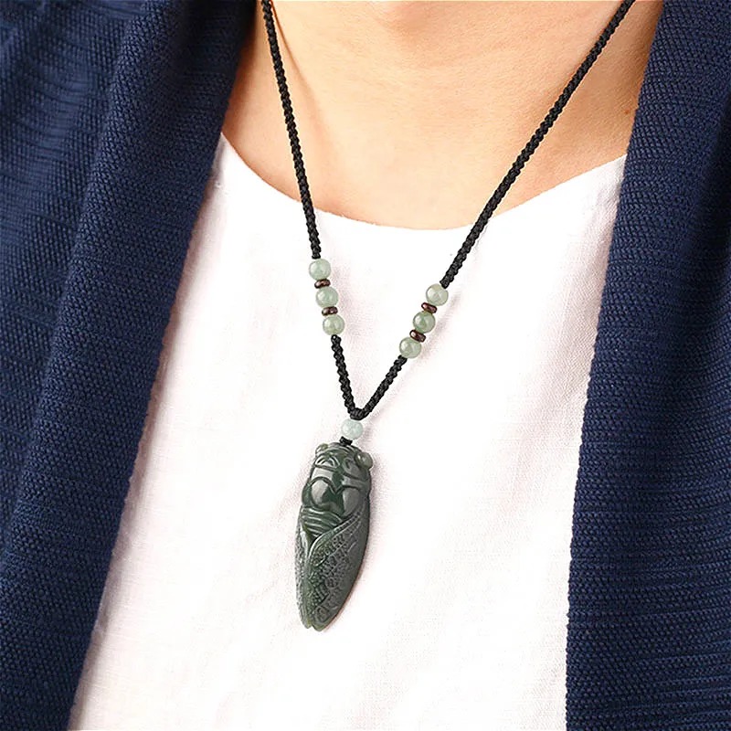 男性と女性のための天然ヘチアンシカダ翡翠ペンダントネックレス - Women Fashion Necklace のレビューと価格