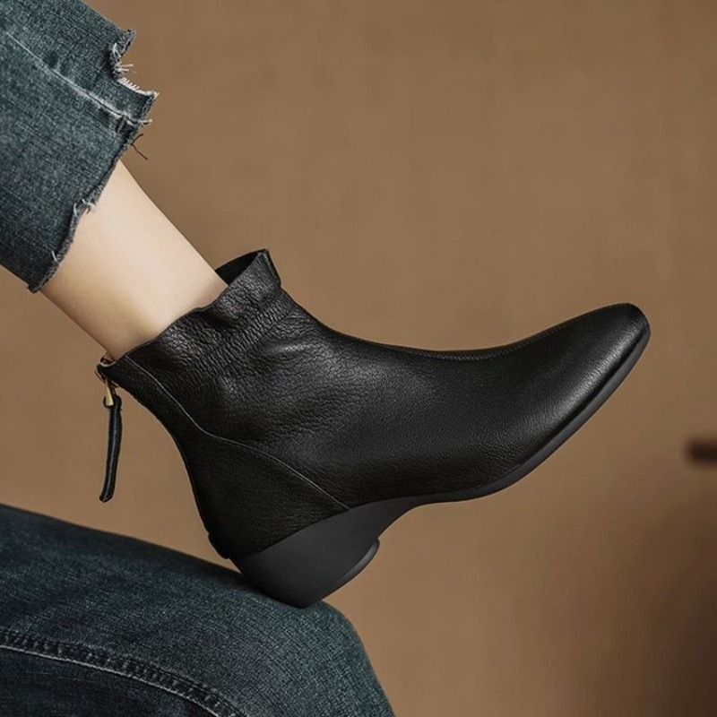 冬の女性用ミッドカーフレザーブーツ、フリル付きポインテッドト - Women'S Fashion Rain Boots のレビューと価格