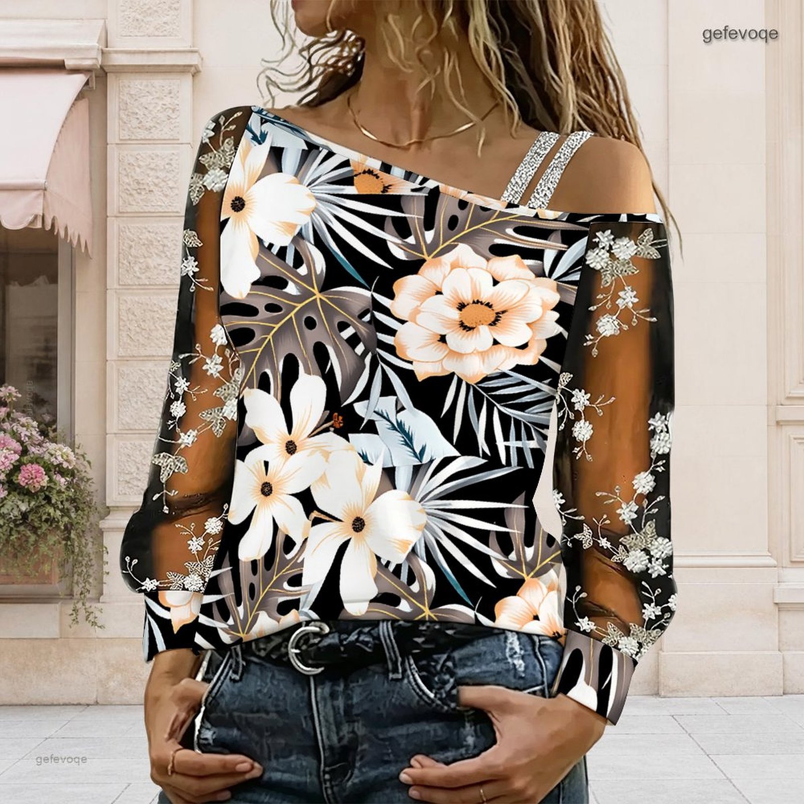女性用オフショルダーブラウス、アシンメトリーなワンショルダー - Asymmetric Top Women のレビューと価格