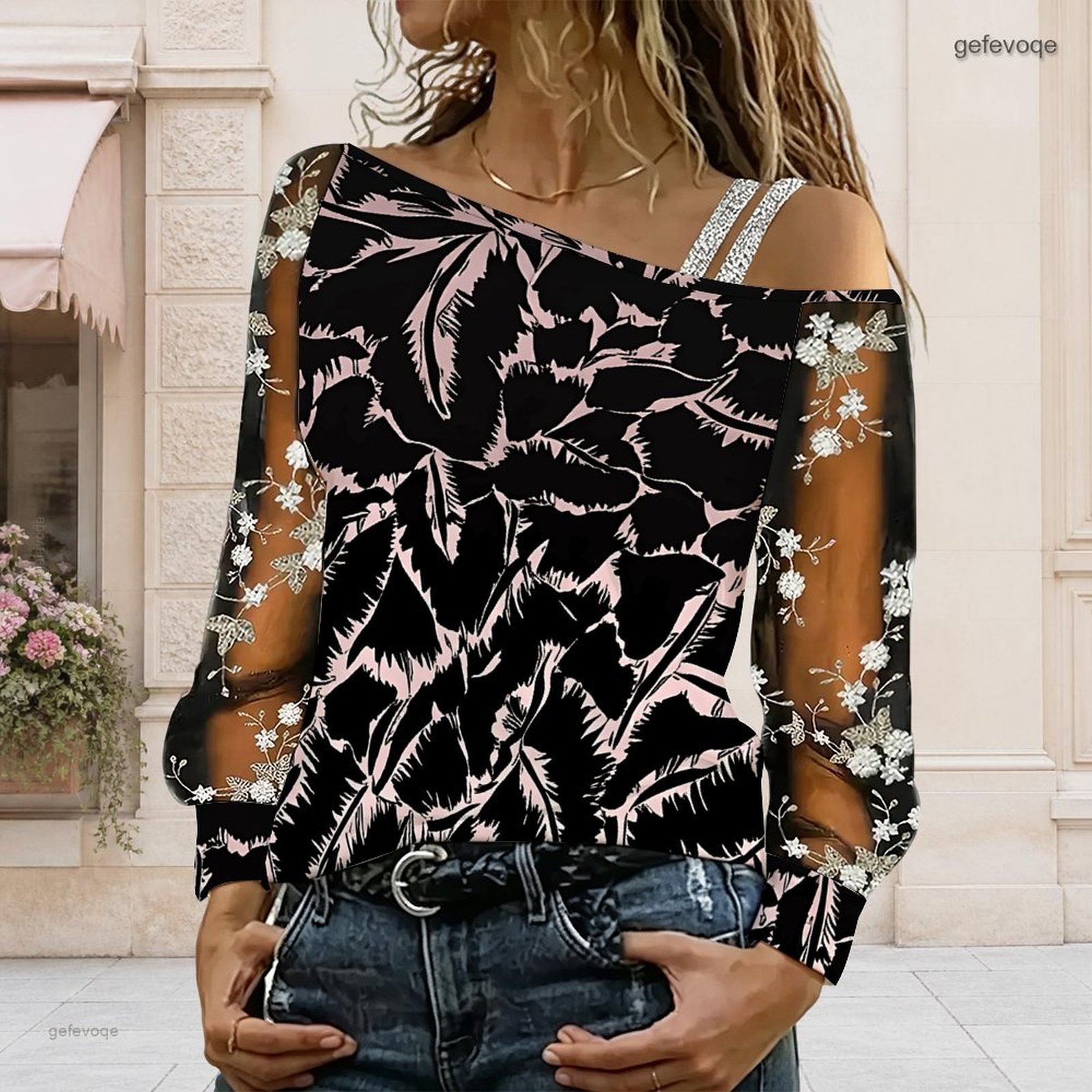 女性用オフショルダーブラウス、アシンメトリーなワンショルダー - Asymmetric Top Women のレビューと価格
