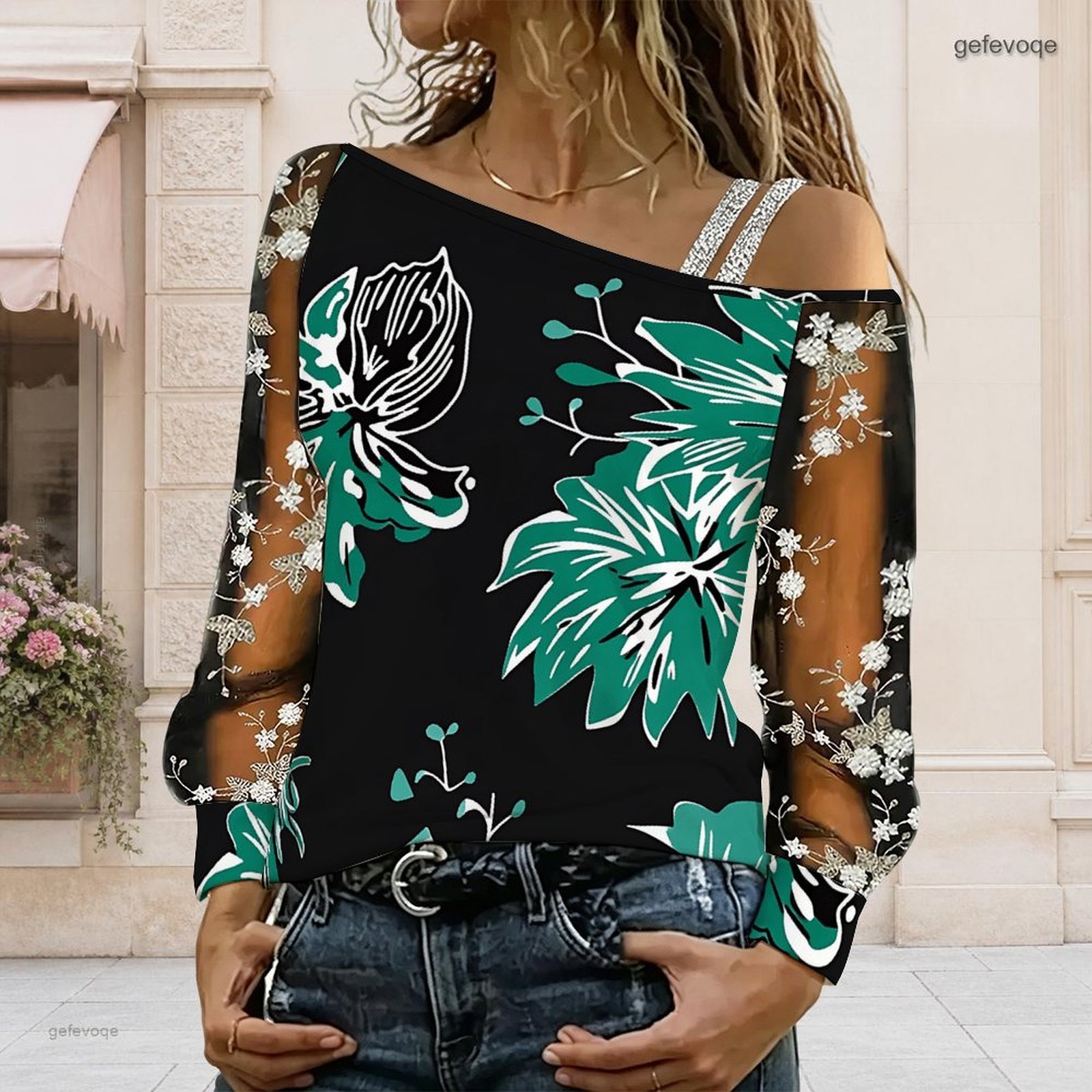女性用オフショルダーブラウス、アシンメトリーなワンショルダー - Asymmetric Top Women のレビューと価格