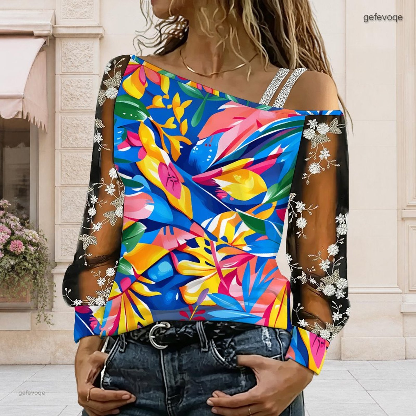 女性用オフショルダーブラウス、アシンメトリーなワンショルダー - Asymmetric Top Women のレビューと価格