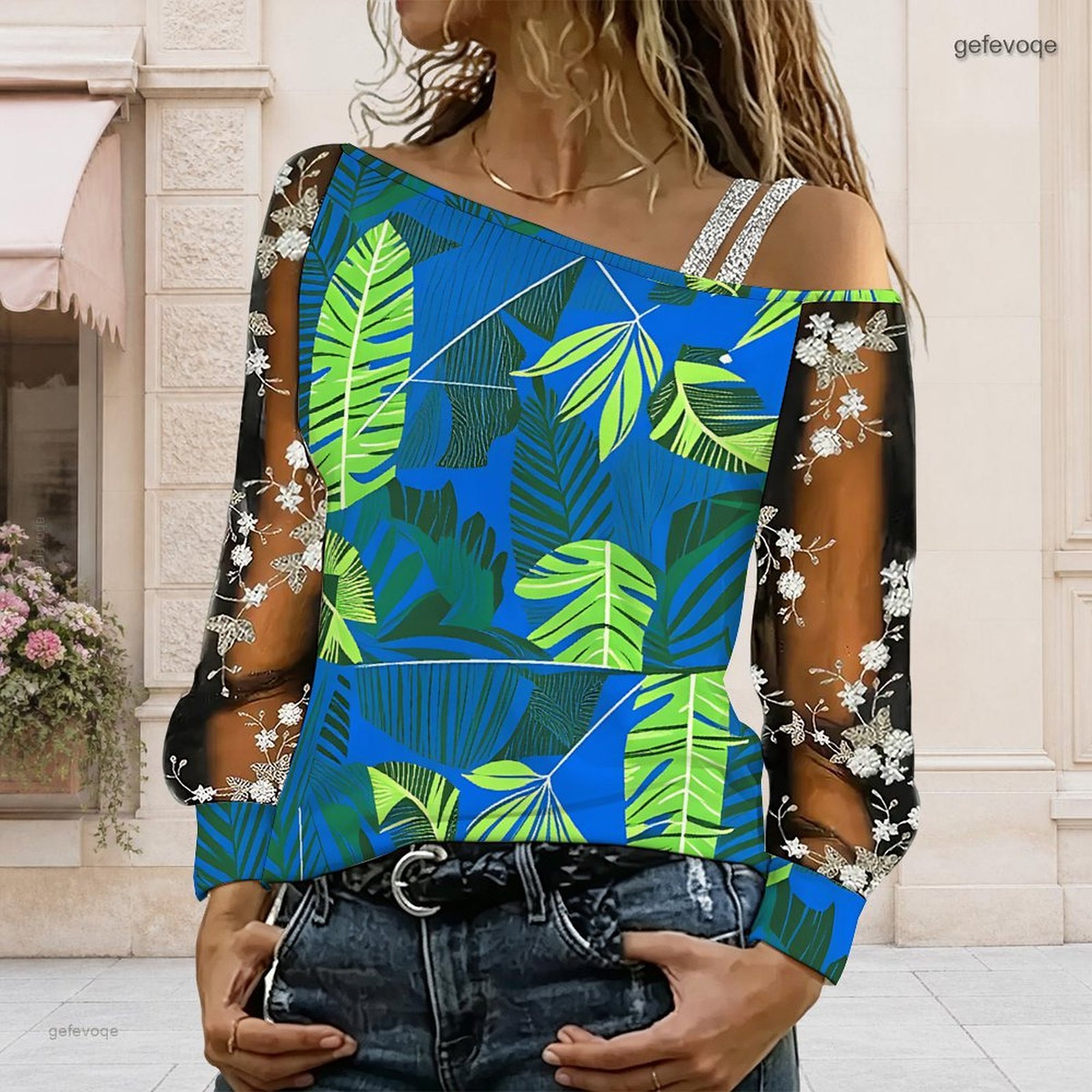 女性用オフショルダーブラウス、アシンメトリーなワンショルダー - Asymmetric Top Women のレビューと価格