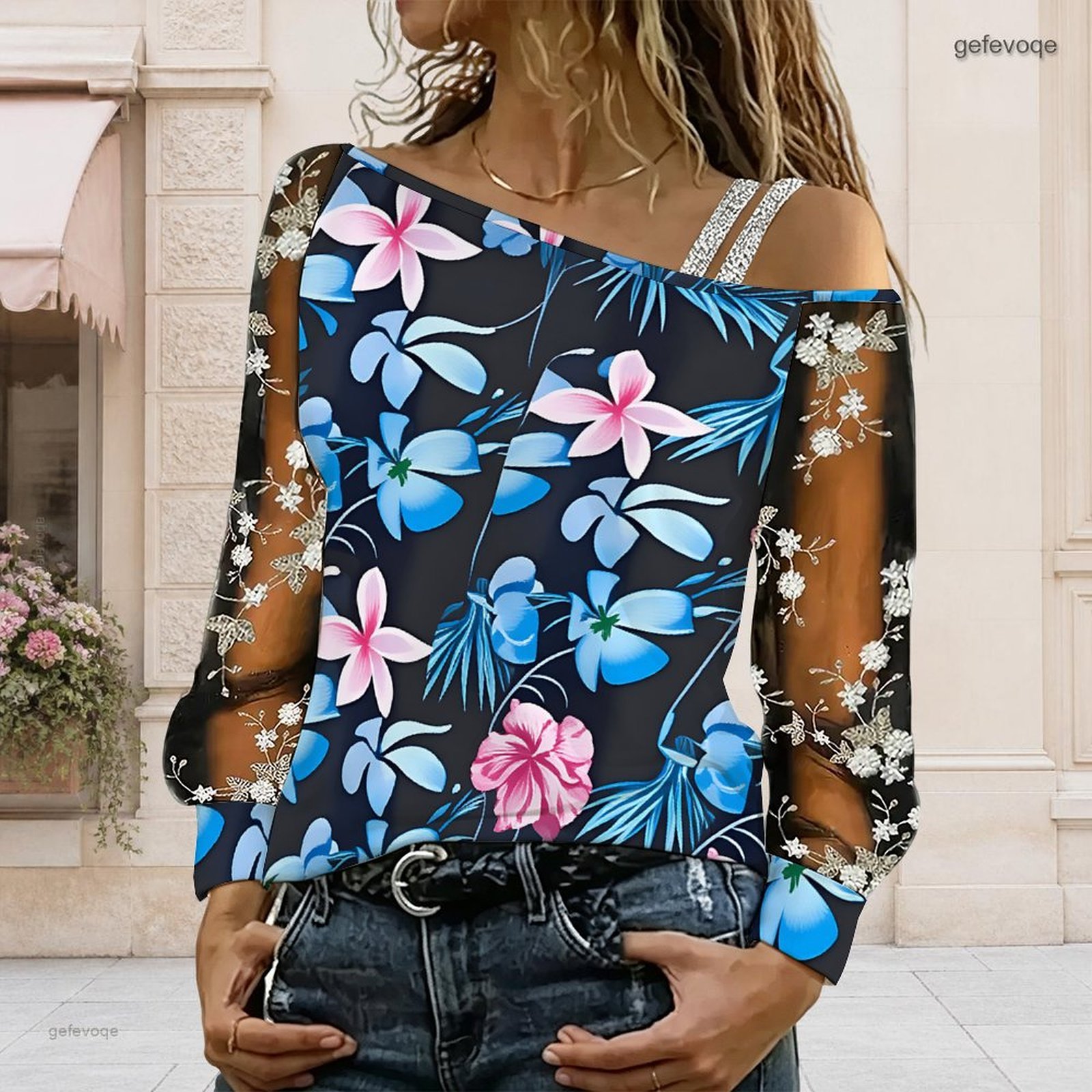 女性用オフショルダーブラウス、アシンメトリーなワンショルダー - Asymmetric Top Women のレビューと価格