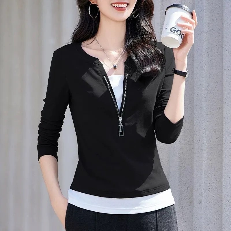 レディースファッション Vネック ジップアップ 長袖 フェイ - Women'S Fashion Quarter Zip のレビューと価格