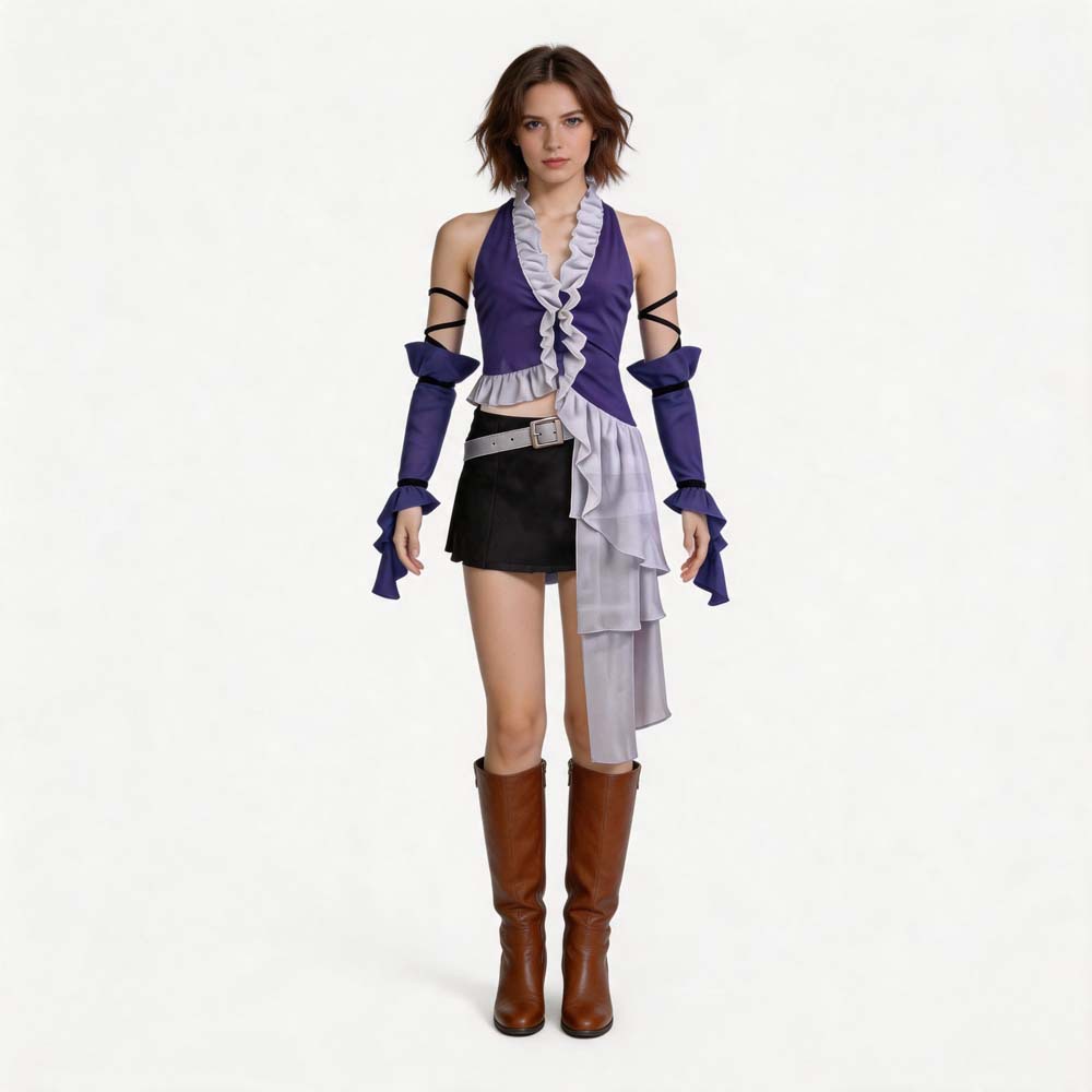 女性用ファンタジーゲーム風ホルターネックコスプレ衣装、パープ - Asymmetric Top Women のレビューと価格