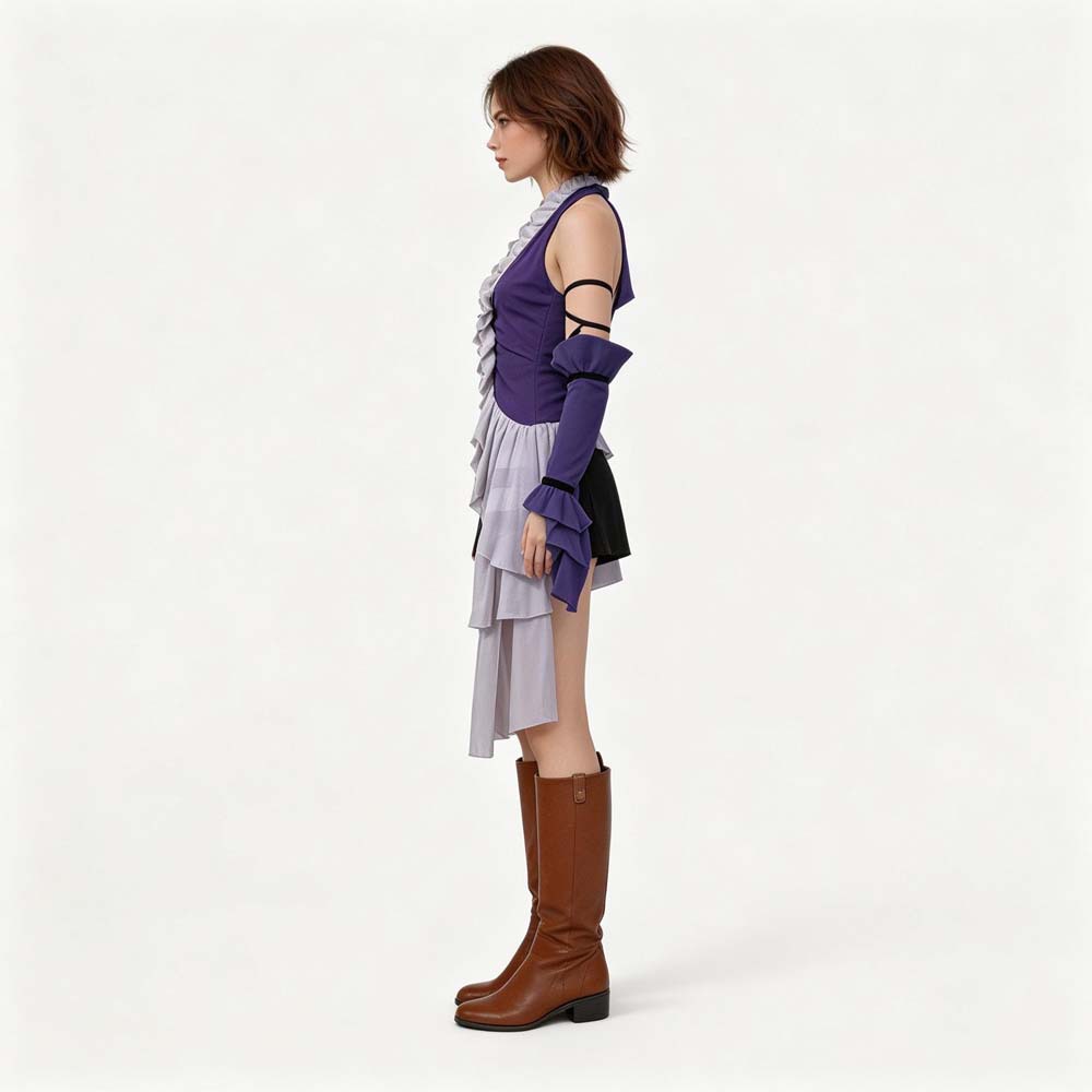 女性用ファンタジーゲーム風ホルターネックコスプレ衣装、パープ - Asymmetric Top Women のレビューと価格