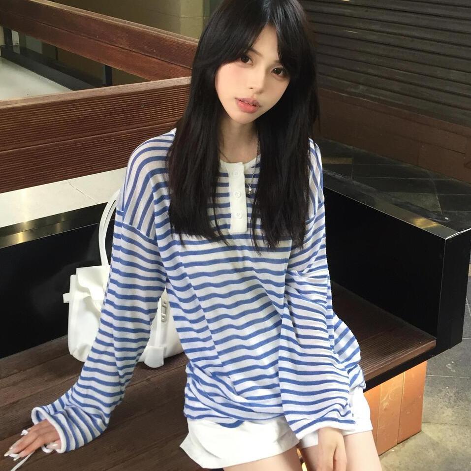 Kimotimo レディース ブルーと白のストライプ柄、ゆっ - Women Fashion Korean のレビューと価格