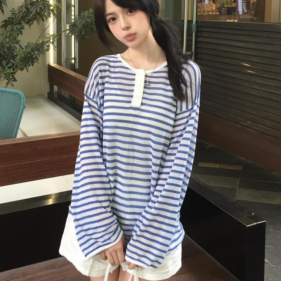 Kimotimo レディース ブルーと白のストライプ柄、ゆっ - Women Fashion Korean のレビューと価格