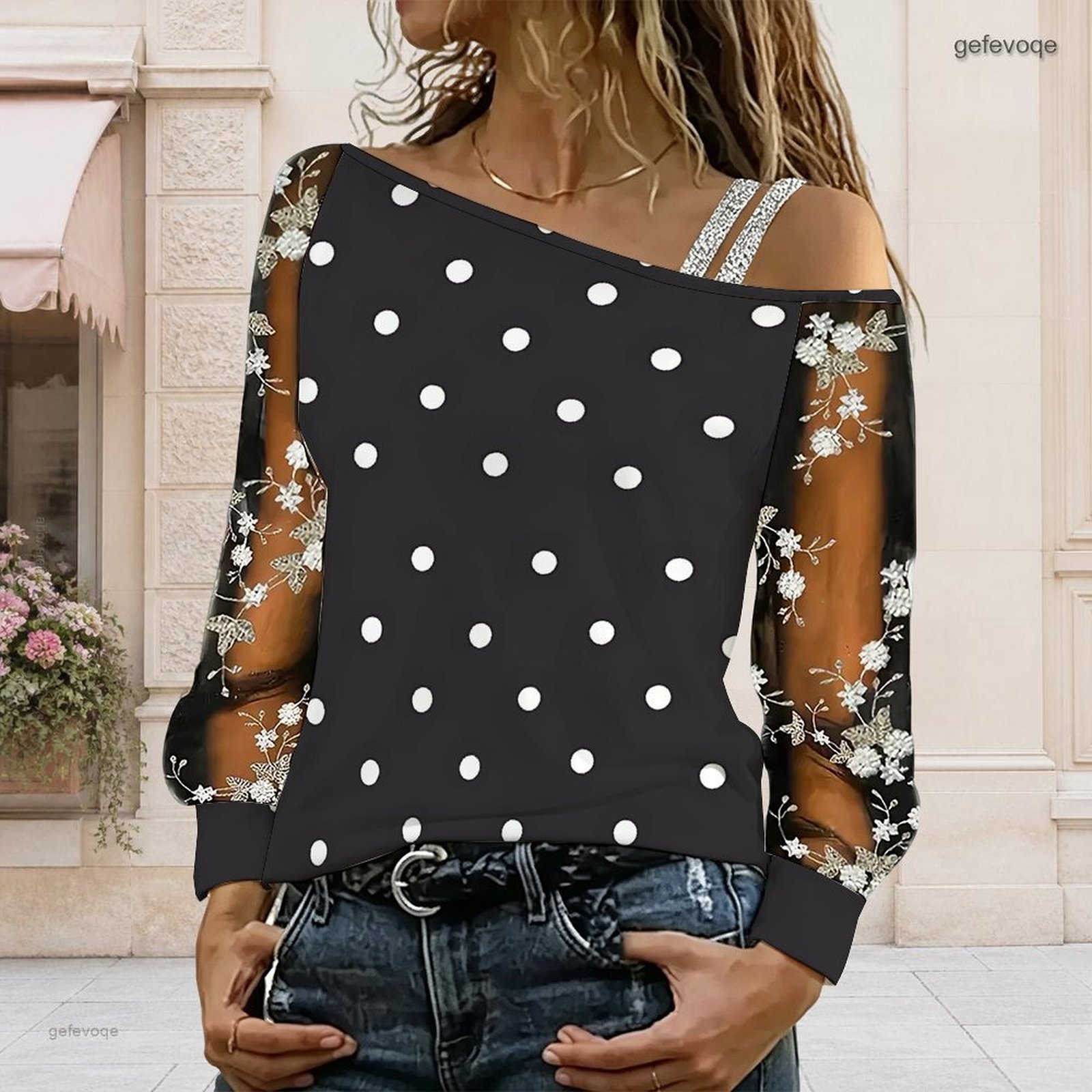 女性用オフショルダーブラウス、アシンメトリーなワンショルダー - Asymmetric Top Women のレビューと価格