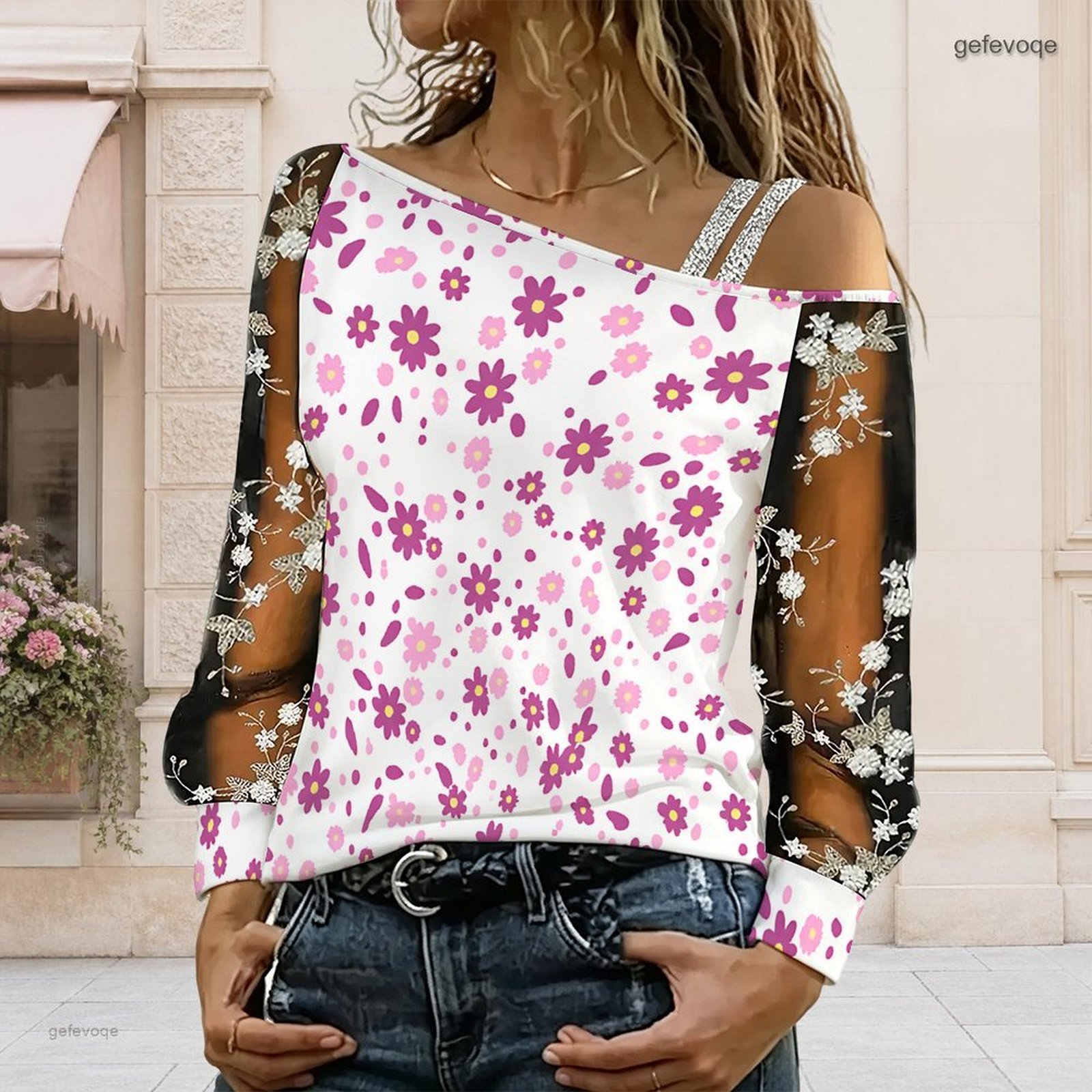 女性用オフショルダーブラウス、アシンメトリーなワンショルダー - Asymmetric Top Women のレビューと価格