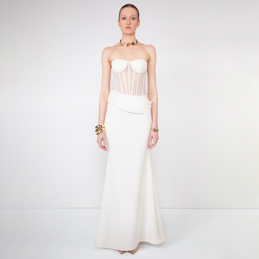 セクシーなシースルーフィッシュボーンイブニングドレス、ロング - Women Fashion Dress Names のレビューと価格