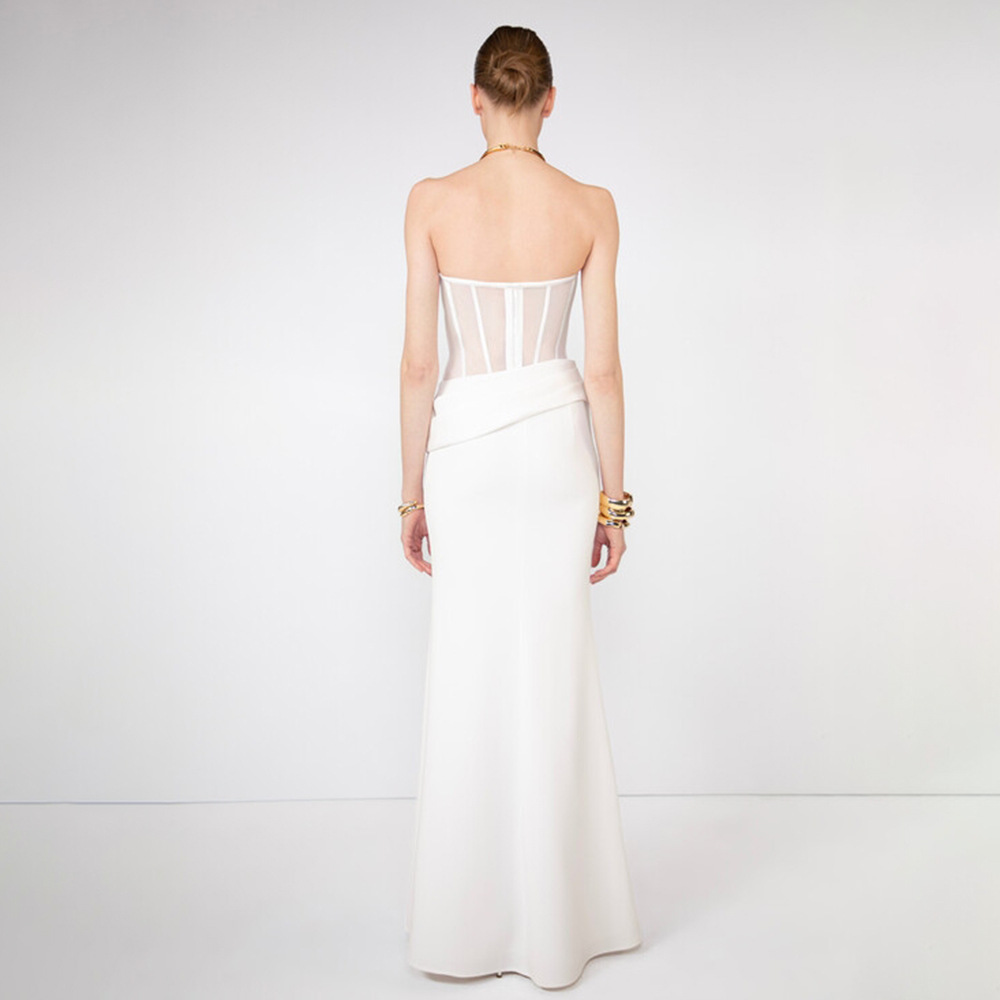 セクシーなシースルーフィッシュボーンイブニングドレス、ロング - Women Fashion Dress Names のレビューと価格