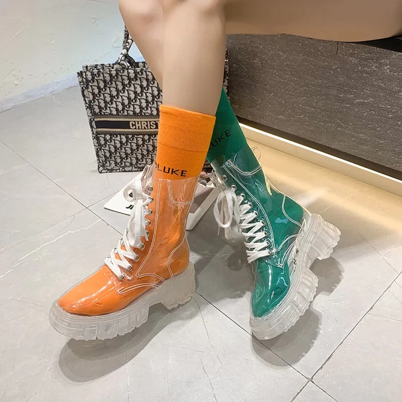 透明プラットフォームブーツ 2026 新ファッション女性防水 - Women'S Fashion Rain Boots のレビューと価格
