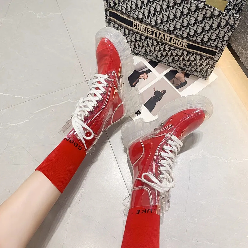 透明プラットフォームブーツ 2026 新ファッション女性防水 - Women'S Fashion Rain Boots のレビューと価格