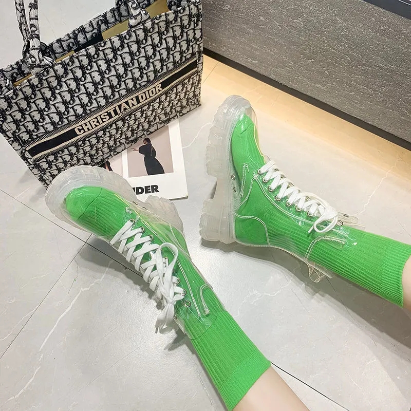 透明プラットフォームブーツ 2026 新ファッション女性防水 - Women'S Fashion Rain Boots のレビューと価格